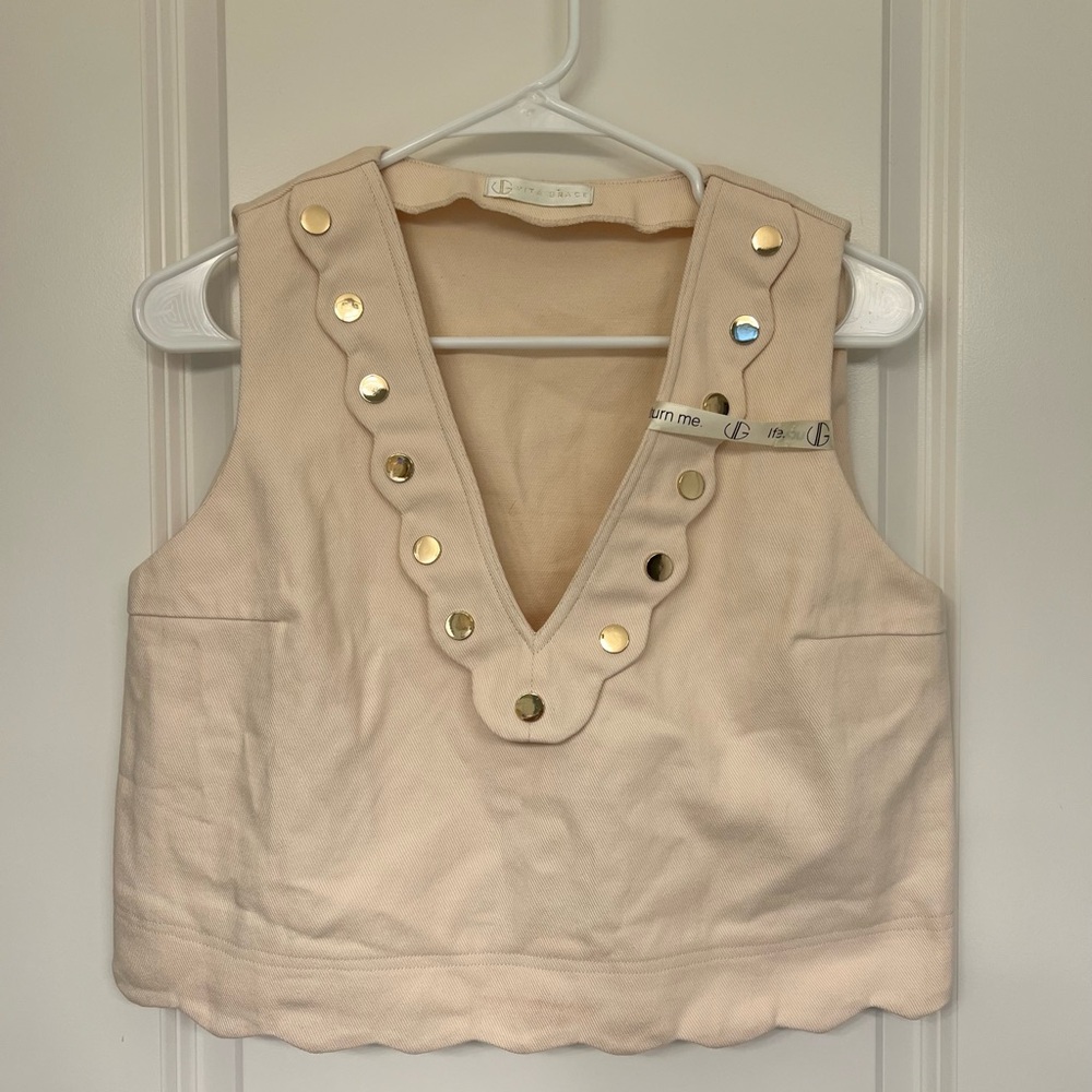 Cream Sleeveless Top with Gold Accents